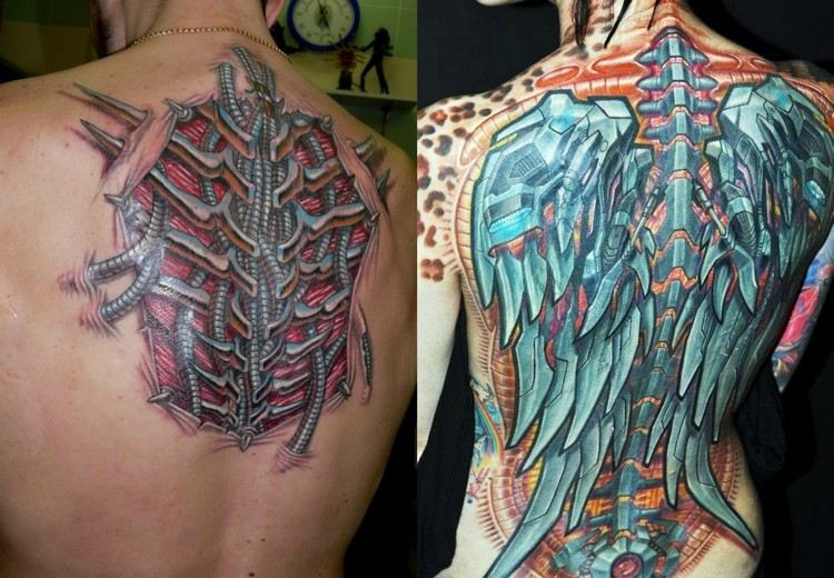 Biomekanik Tatuering rygg-ryggrad-ben-man-kvinna-vinge