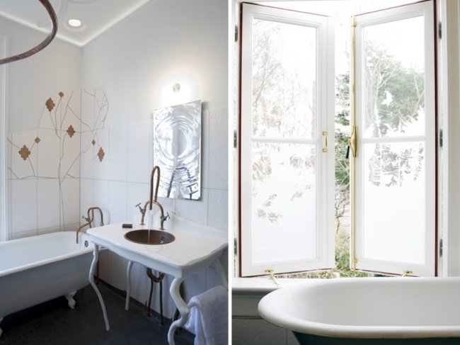 Väggspegel badrum effekt frost fönster design badkar