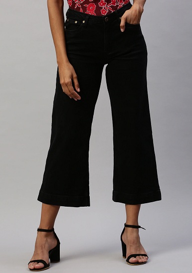Cropped Black Bell Bottom Jeans