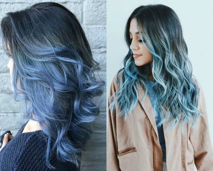 blått hår havshårfärger trend ombre brunett