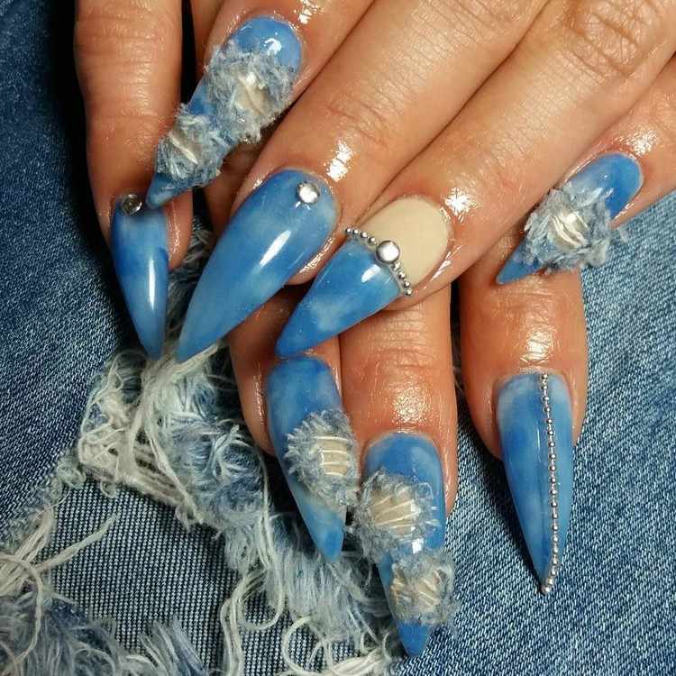 Denim Nail Designs Pearl Nails Nail Trend Blue Nails Idéer