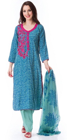 Βαμβακερό μπλε σχέδιο Salwar Kameez