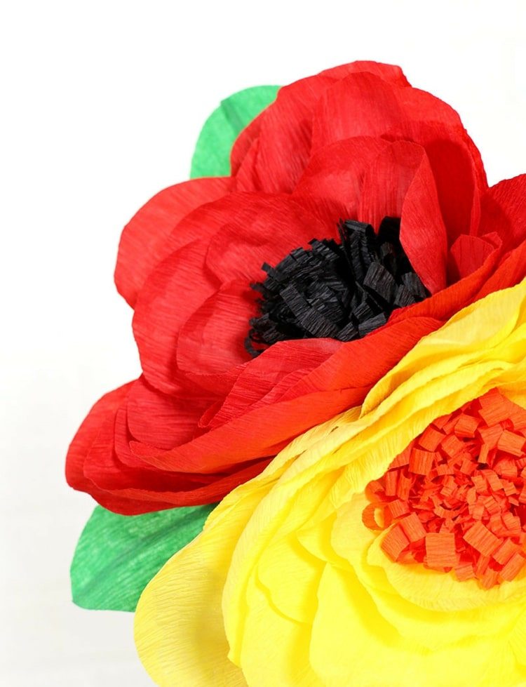 Gör XXL -blommor av crepe -papper i ljusa färger - enkla instruktioner