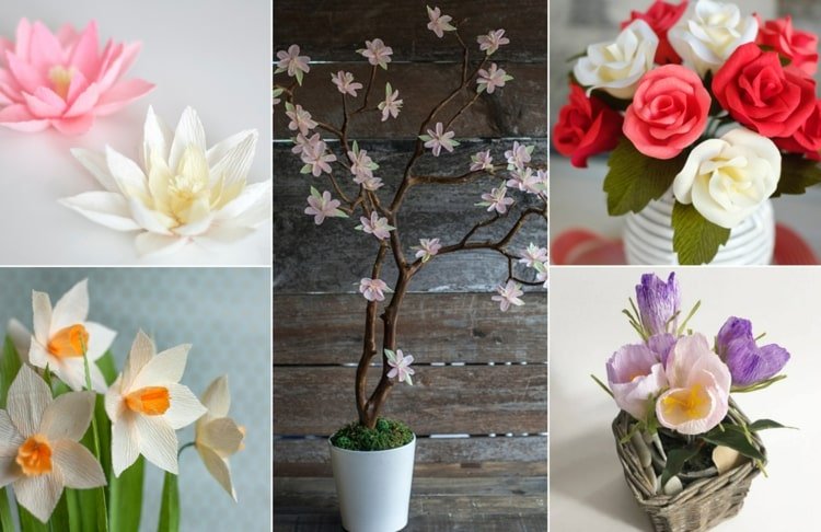 Gör blommor av crepe -papper som dekoration för våren