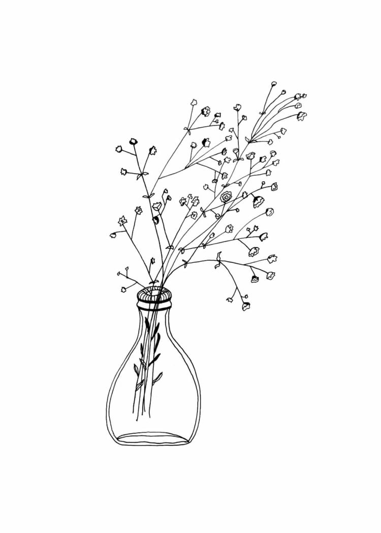 Vas med gypsophila - dekorera blommorna med franska knutar