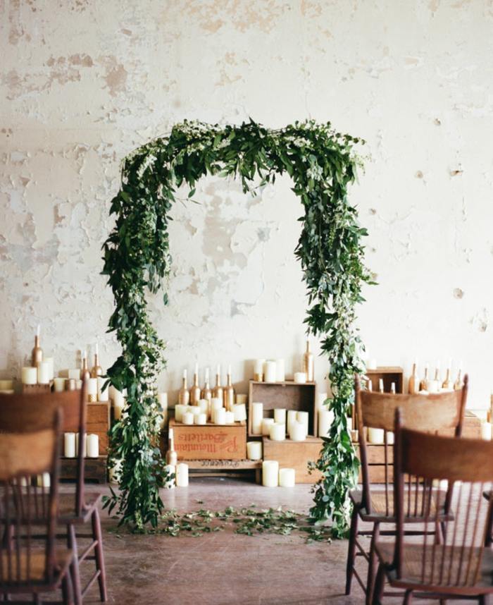 grön båge bröllop altare romantisk våga