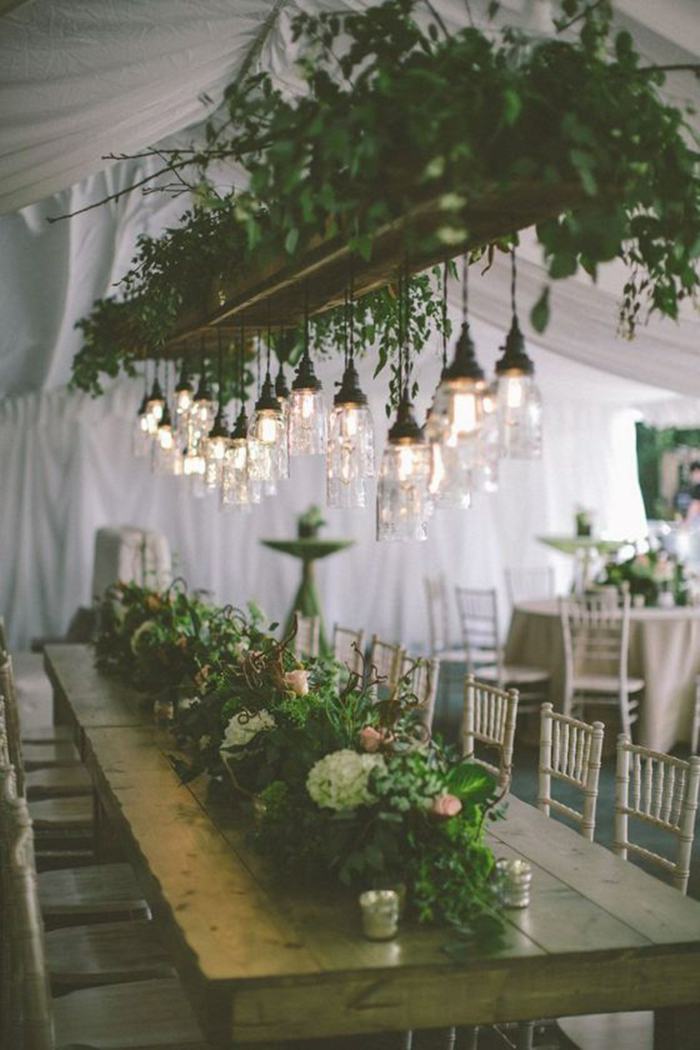 grön dekoration bröllop bord dekoration lämnar bruden idé