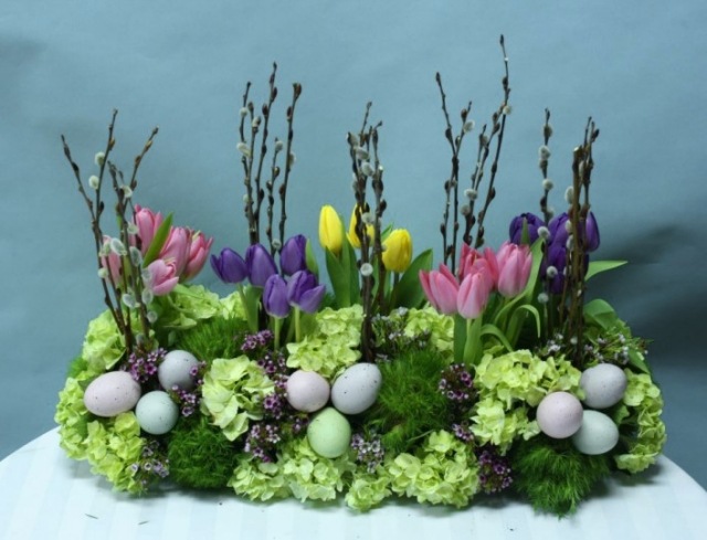 blomma dekorationer påsk arrangemang ägg hortensior tulpan arrangemang