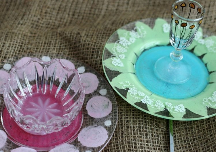 tinker blompluggar med barn vintage-idé-glasfat-vasplattor