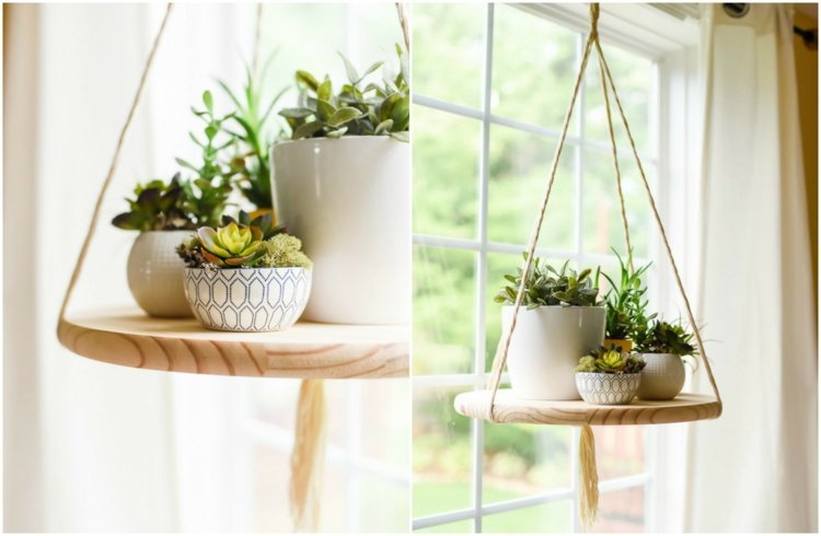 Blomma stå-bygg-själv-trä-skärbräda-naturlig-sladd-knut-häng-upp-gardin stång-fönster