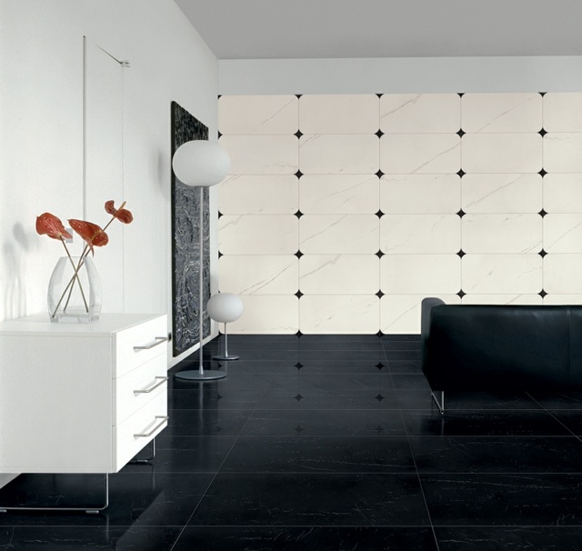 svart sten golv vägg design plattor vitt mönster modern italiensk