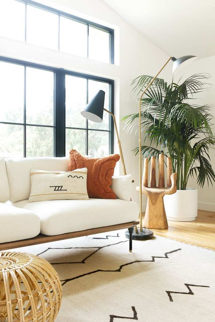 Boho vardagsrum modern inredning Rottingmöbel trend som planterar för vardagsrummet