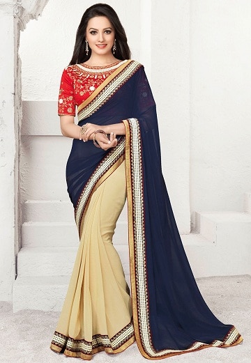 Laivasto sininen Georgette Bollywood Saree