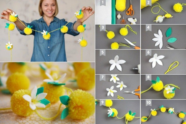 Gör citronpompomkrans - vacker DIY sommardekoration