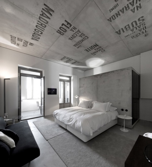 Designer sovrum-vit säng tak design