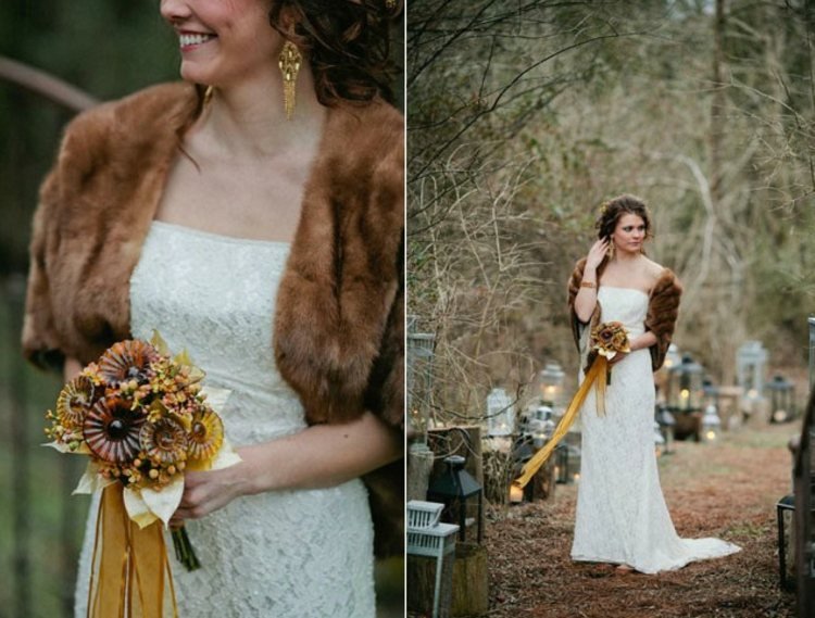 brudkast till bröllopet rustik-höst-design-päls-bolero-idé-brun-torkade-blommor-bukett