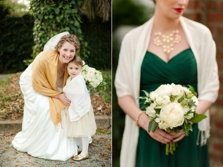 brud-wrap-bröllop-vit-halsduk-beige-kläder-grön-klänning