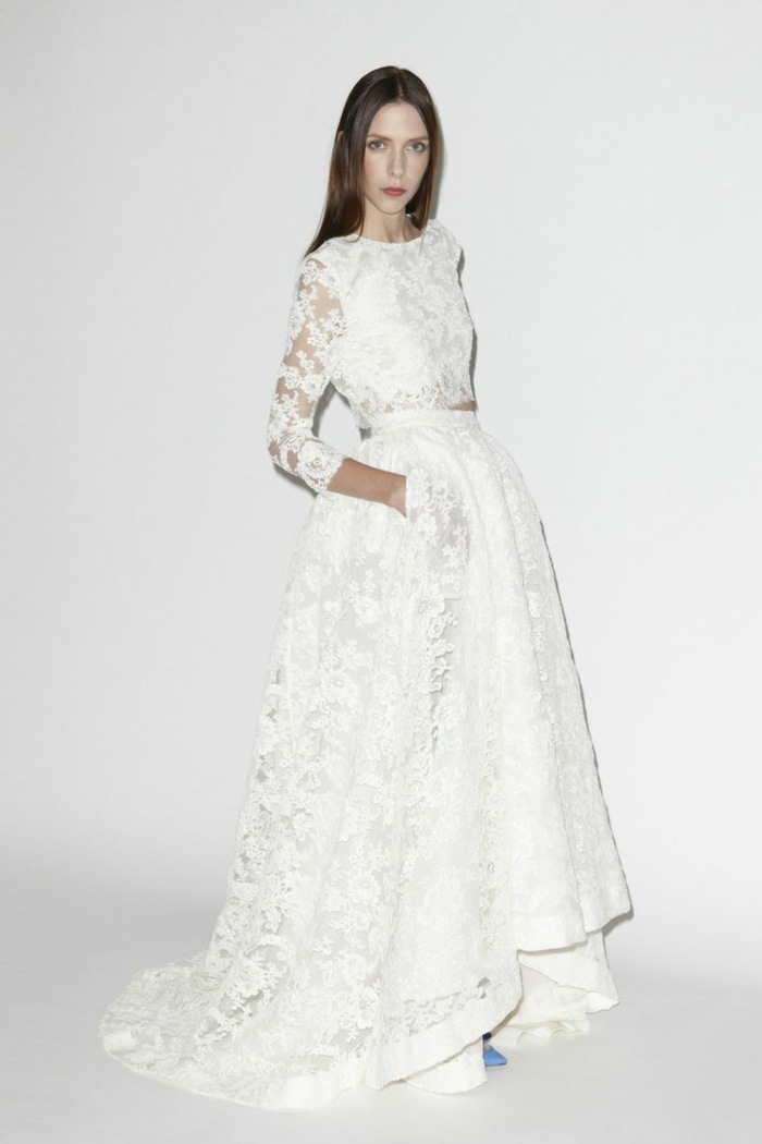elegant outfit bröllop retro spets kjol topp lång ärm