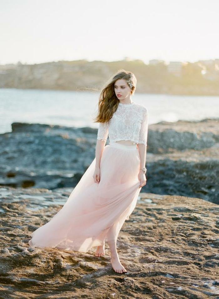 brudklänning kjol rosa vit blus