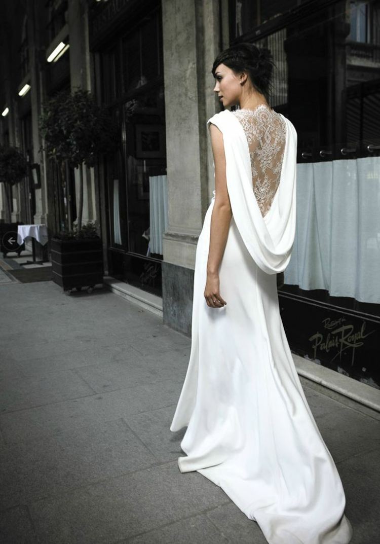 spets tillbaka design vit design bröllopsklänning idé elegant