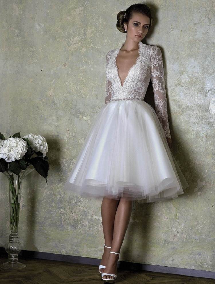 Bröllopsklänningar lång spets dekorerad kjol snygg modern