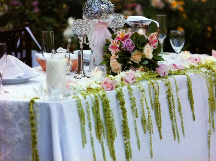 bröllopsdekoration idé brudpar bord rosor lianor