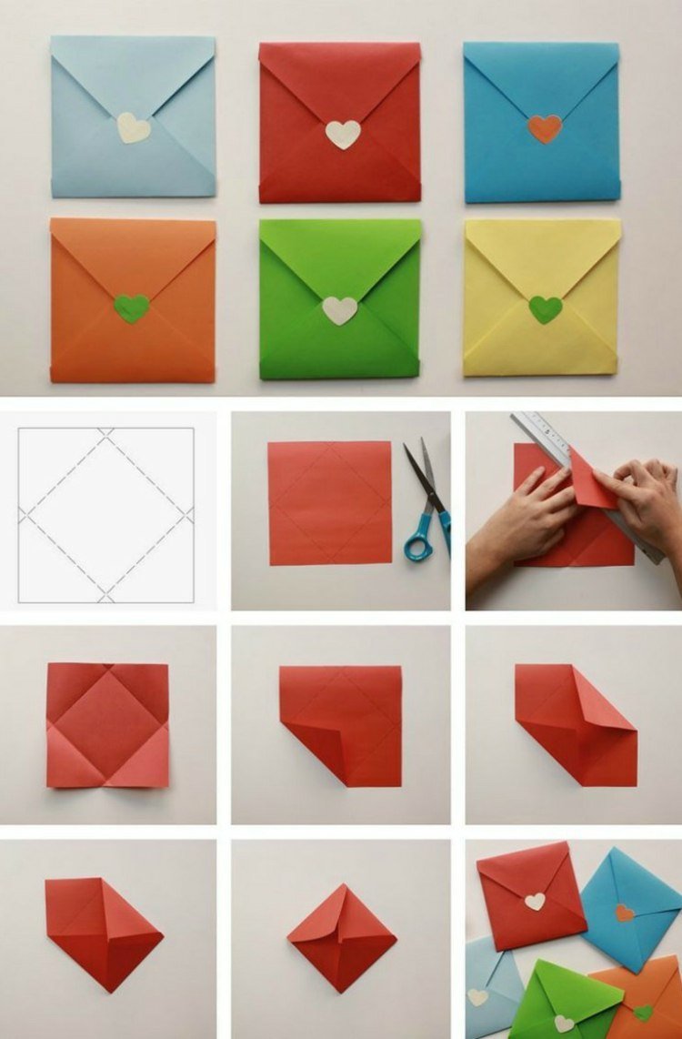 Kuvert-tinker-klassiskt-kvadrat-hjärta-lim-dekoration-färgglatt-papper