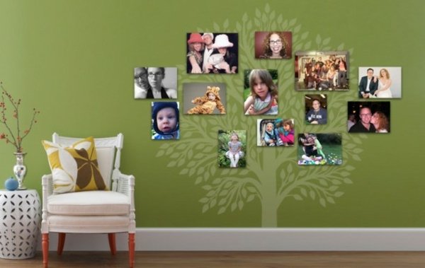 Familj-foton-på-väggen-släktträd-grönt