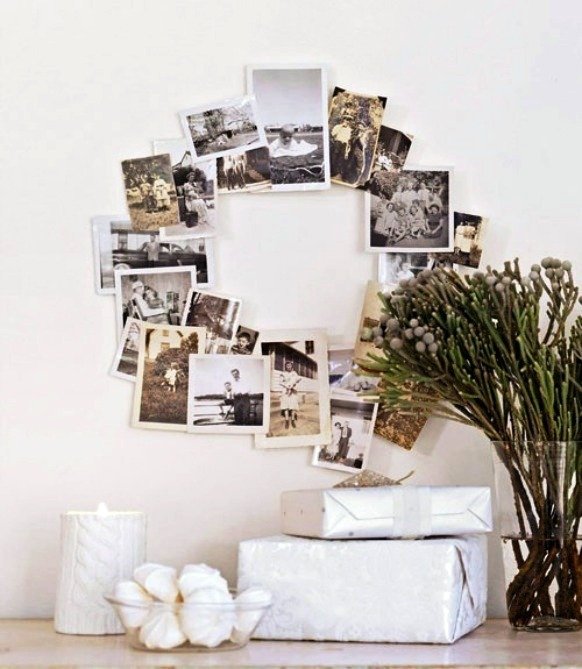 Familjefoton-på-väggen-cirkelformade idéer för att hänga foton utan ram