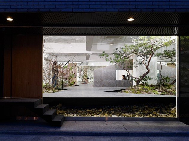 reception rum japan design idéer rock garden bonsai träd