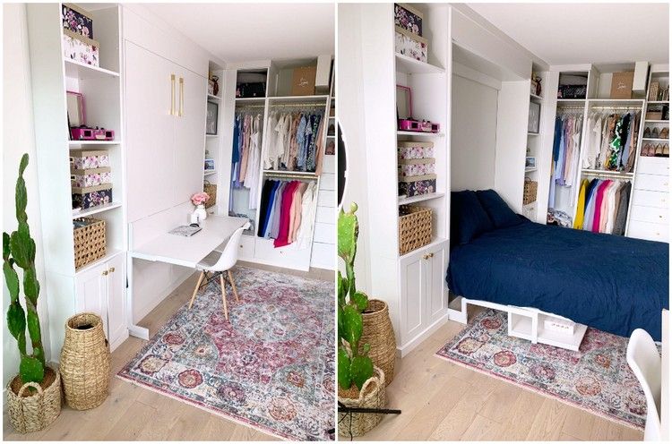 Kontorsomklädningsrum och gästrum kombinerar idén om en liten lägenhet