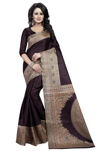 Ruskea silkki Saree