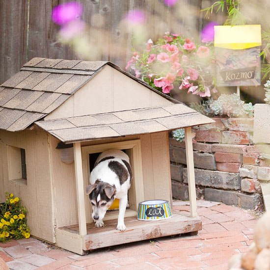 idéer trädgårdsmöbler dekoration med ljusa färger hundhus