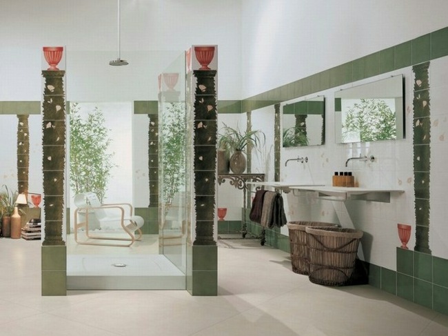 Bilder grönt vitt glas duschkabin badrum kakel planering