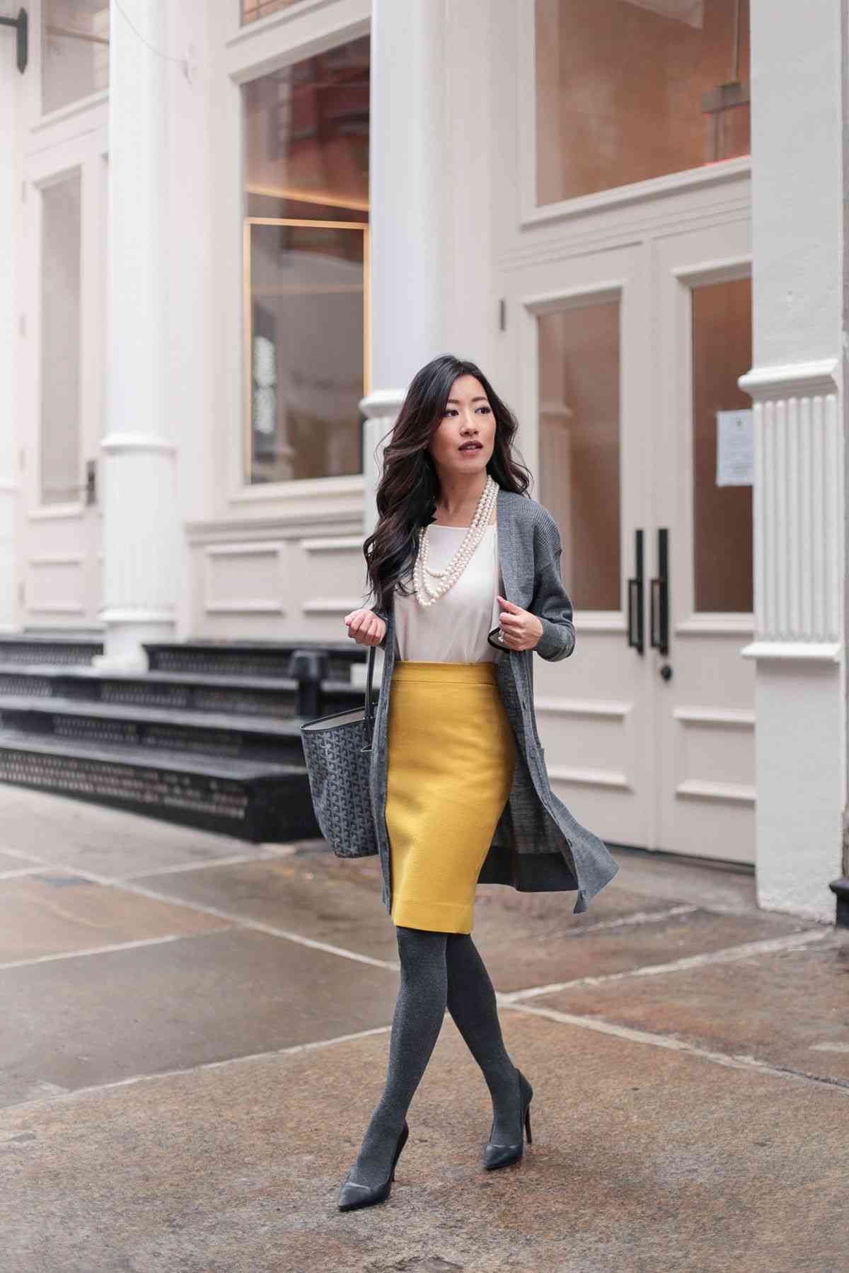 Penna kjol med kofta affärsdräkt kvinnor vinter elegant