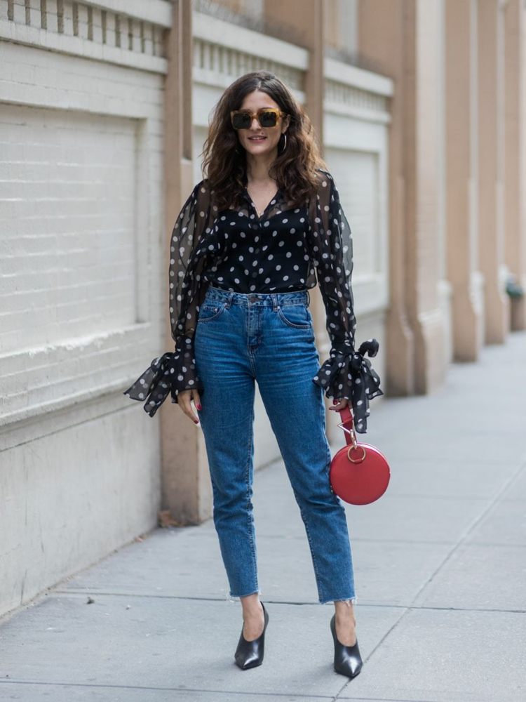 Polka dots trend skjortblus med puffärmar affärsdräkter sommar