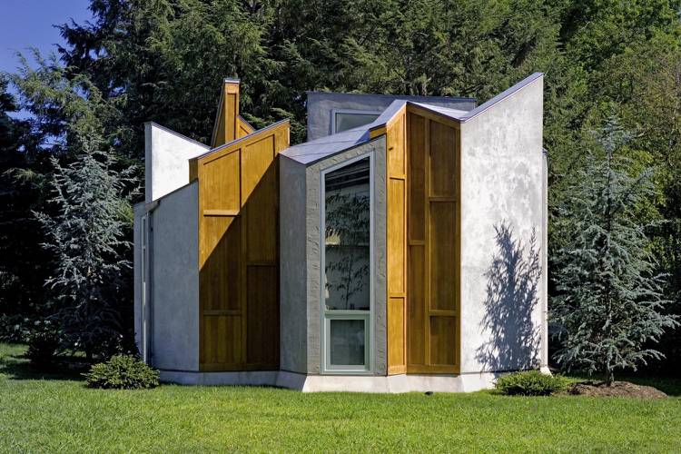 Trädgårdskontor modern design trä betongglas