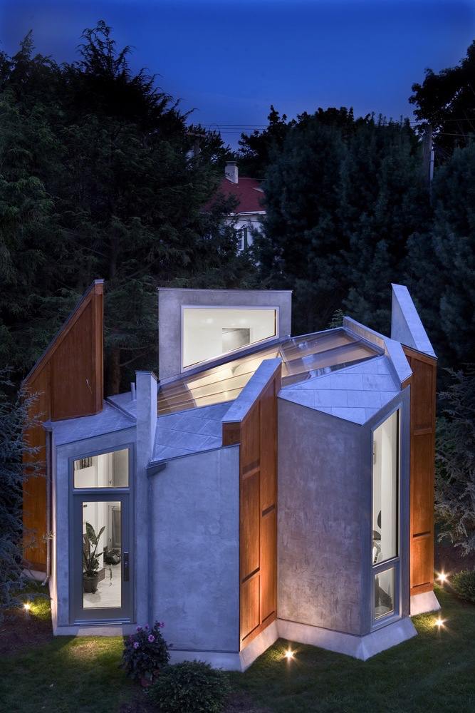Glastak trädgård studio studio golv till tak fönster nattbelysning