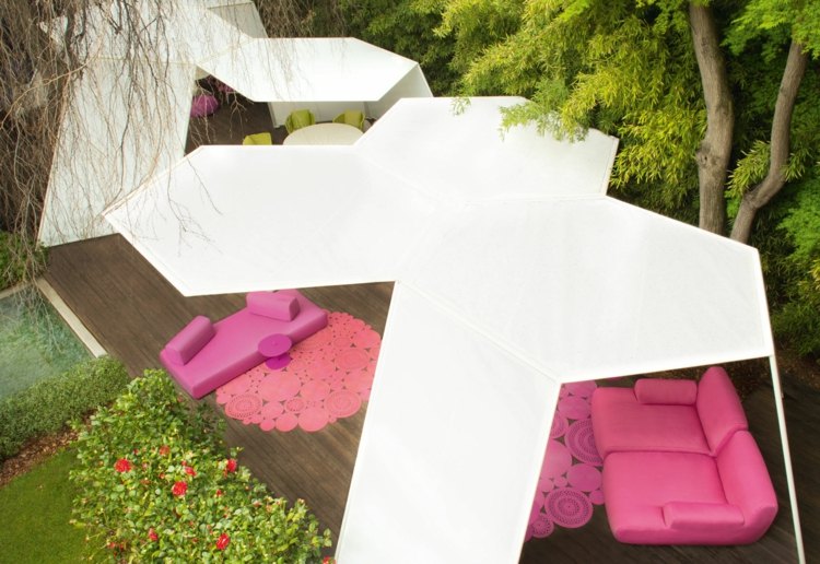 cabanne trädgårdspaviljong lounge idé modern design takläggning