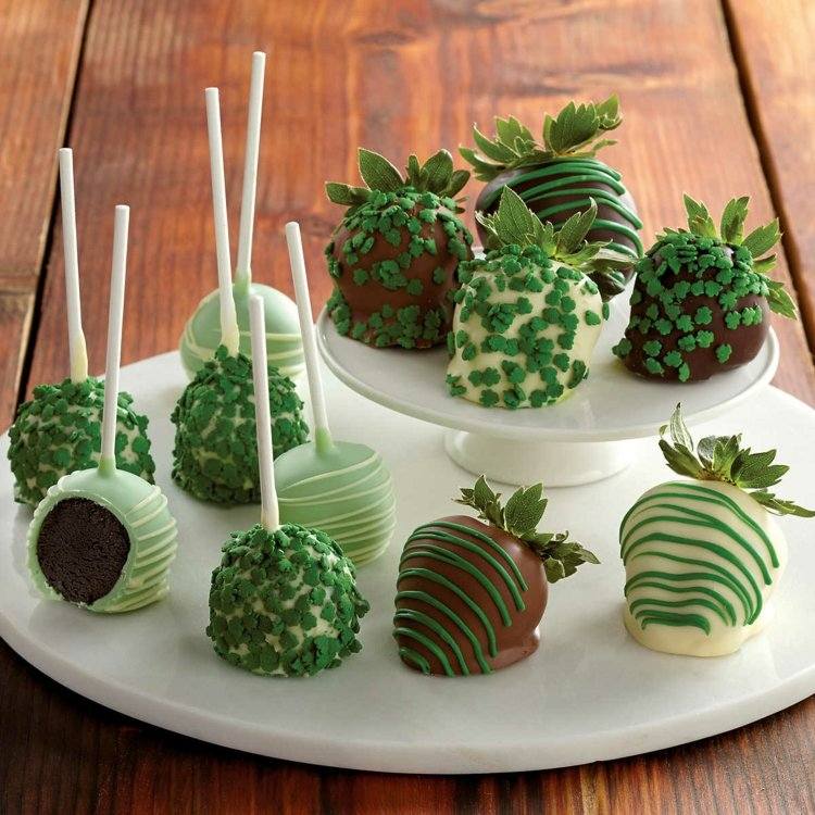 cake pops recept grön-dekoration-jordgubbe-choklad