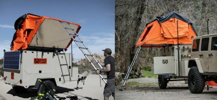 Campingvagn -offroad-utomhus-tält-take-off-solpaneler