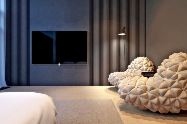 Sovrum plattskärms-TV lounge-slappna fåtölj design