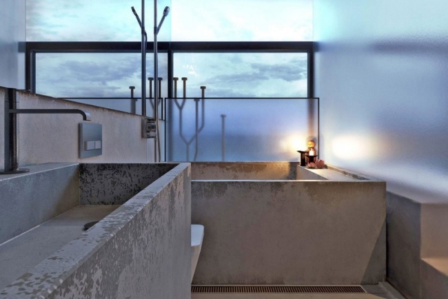 Badrum betong badkar-view hav-villa design