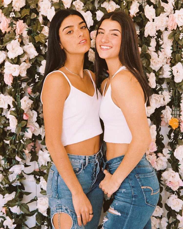 Charli D'Amelio och hennes syster med croptops och jeans i 80 -talets look