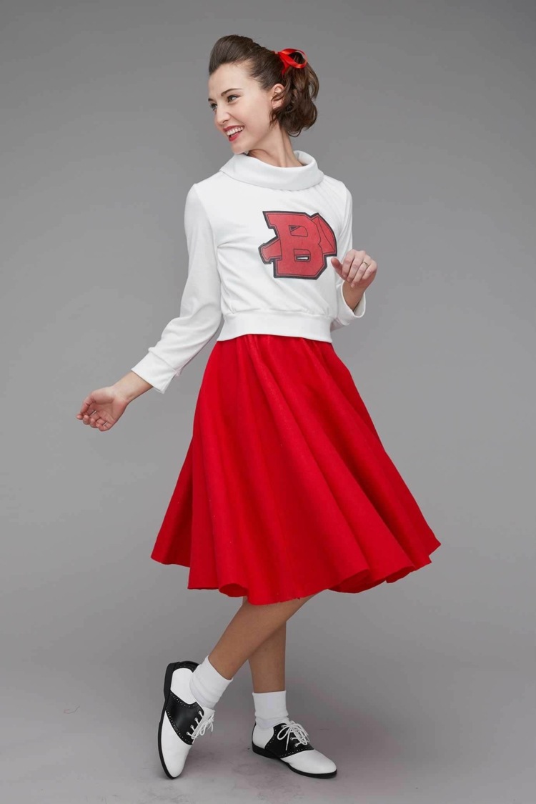 carnival cheerleader kostym för kvinnor topp långärmad kjol röd