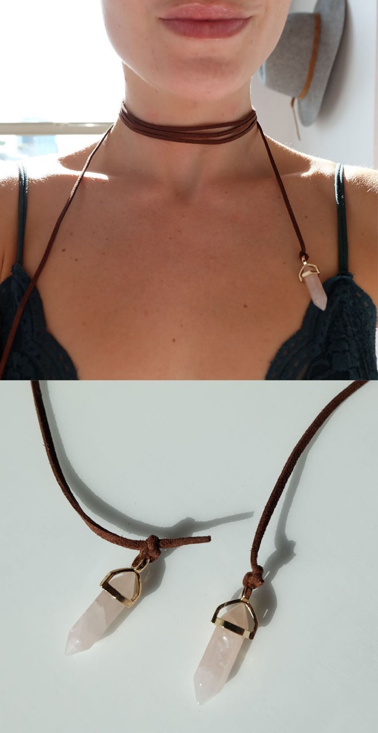 Choker-kedja-gör-det-själv-läder-sladd-kristaller-ände