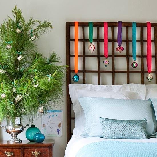 Mini julgran-konstgjorda säng säng sänggavel band färgglada-advent smycken