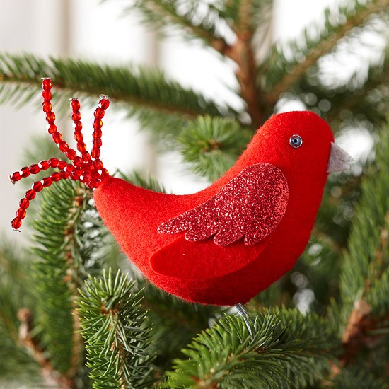 tinker julgransdekorationer kände röd fågel glitter pärlor
