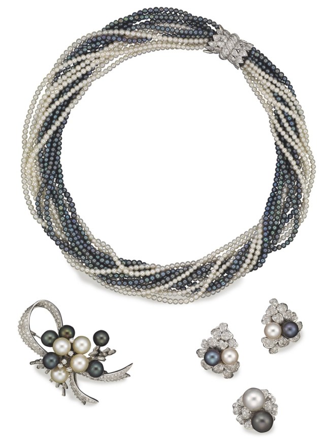 Lyxiga smycken set christie's pearl necklace-cultured pearl set with diamants