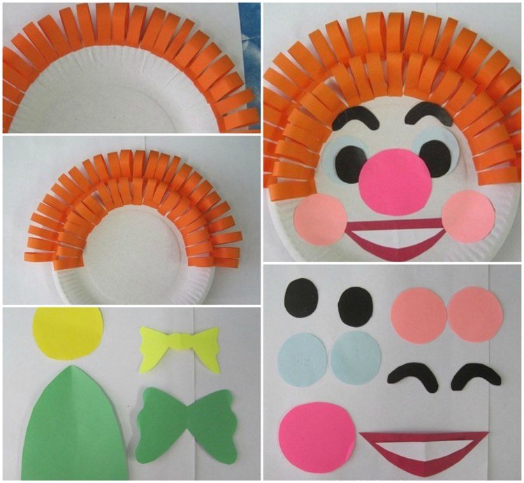 clownhantverk från papperstallrikar Instruktioner för barn